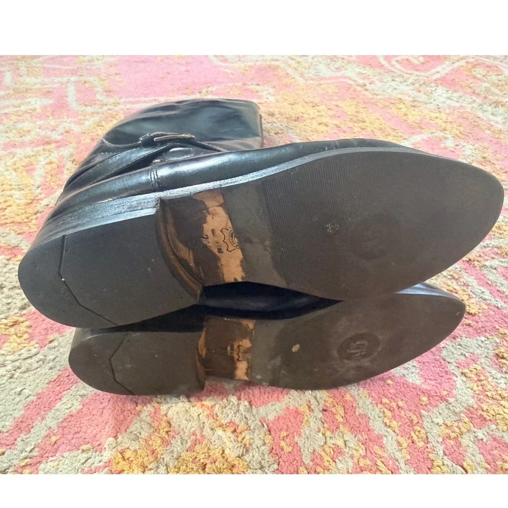 VTG Charles David Black Leather‎ Riding Boots Made in Italy Knee High - 7.5